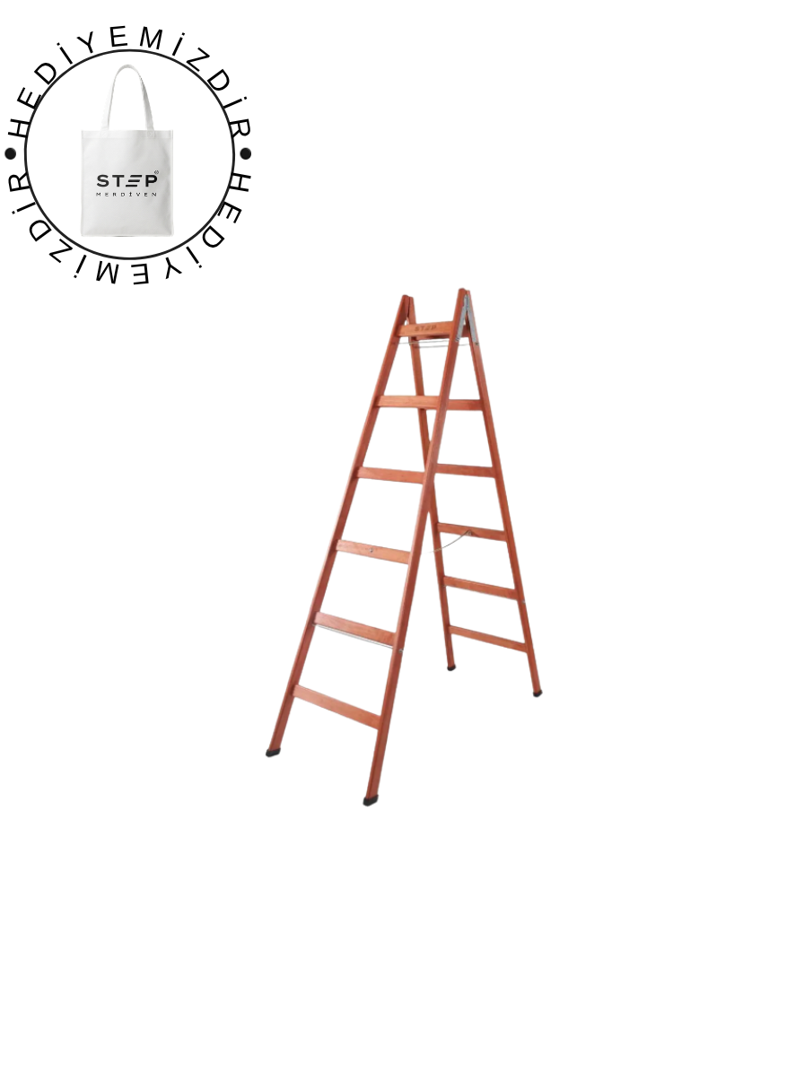 Step Frigya 6 Basamaklı Çift Çıkışlı Ahşap Merdiven (Yükseklik 2 Mt)