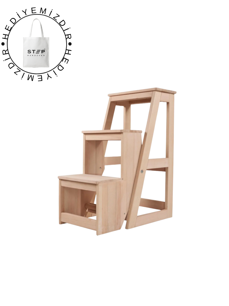 Step Pan Ahşap İçe Katlanır Basamaklı Tabure (3 Basamaklı)